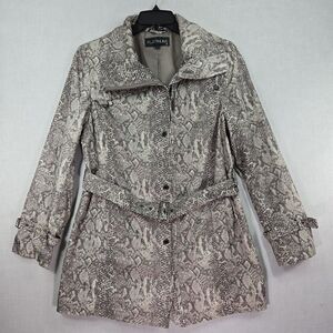 Platinum UTEX Snake Print Jacket Women's Large Belted Zip Snap Rain / Wind Coat